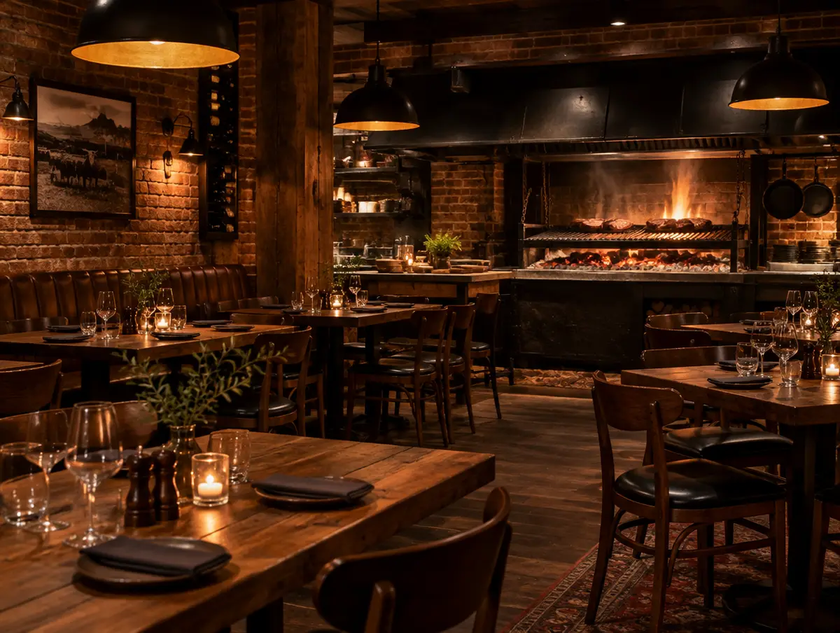 El salón con la parrilla a la vista